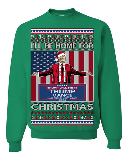 I'll Be Home for Christmas USA Trump 2024, MAGA Make America Great Again Santa Speech Ugly Christmas Sweater Ugly Christmas Men's T-Shirt