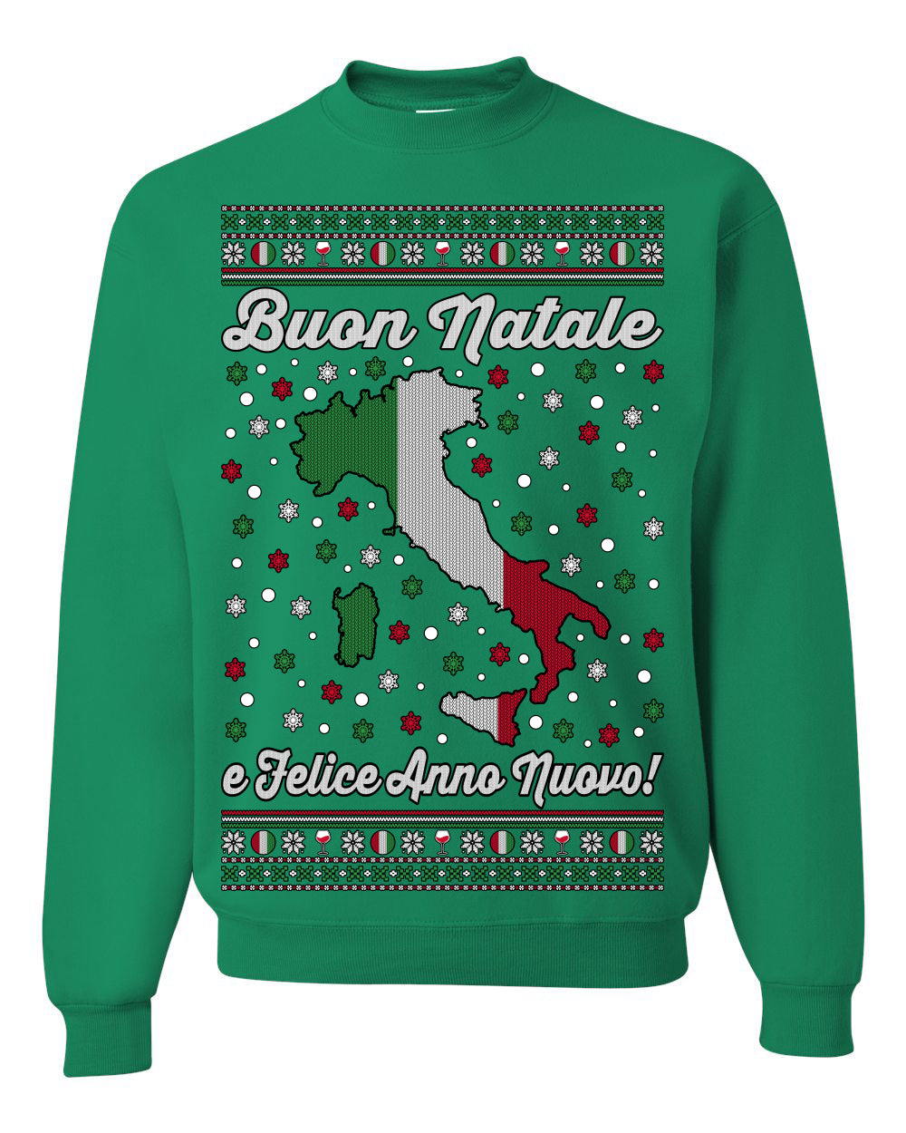 Buon Natale e Felice Anno Nuovo! Merry Christmas and Happy New Year, Funny Classic Italy Peninsula Italian Ugly Christmas Sweater Ugly Christmas Unisex Crewneck Sweatshirt