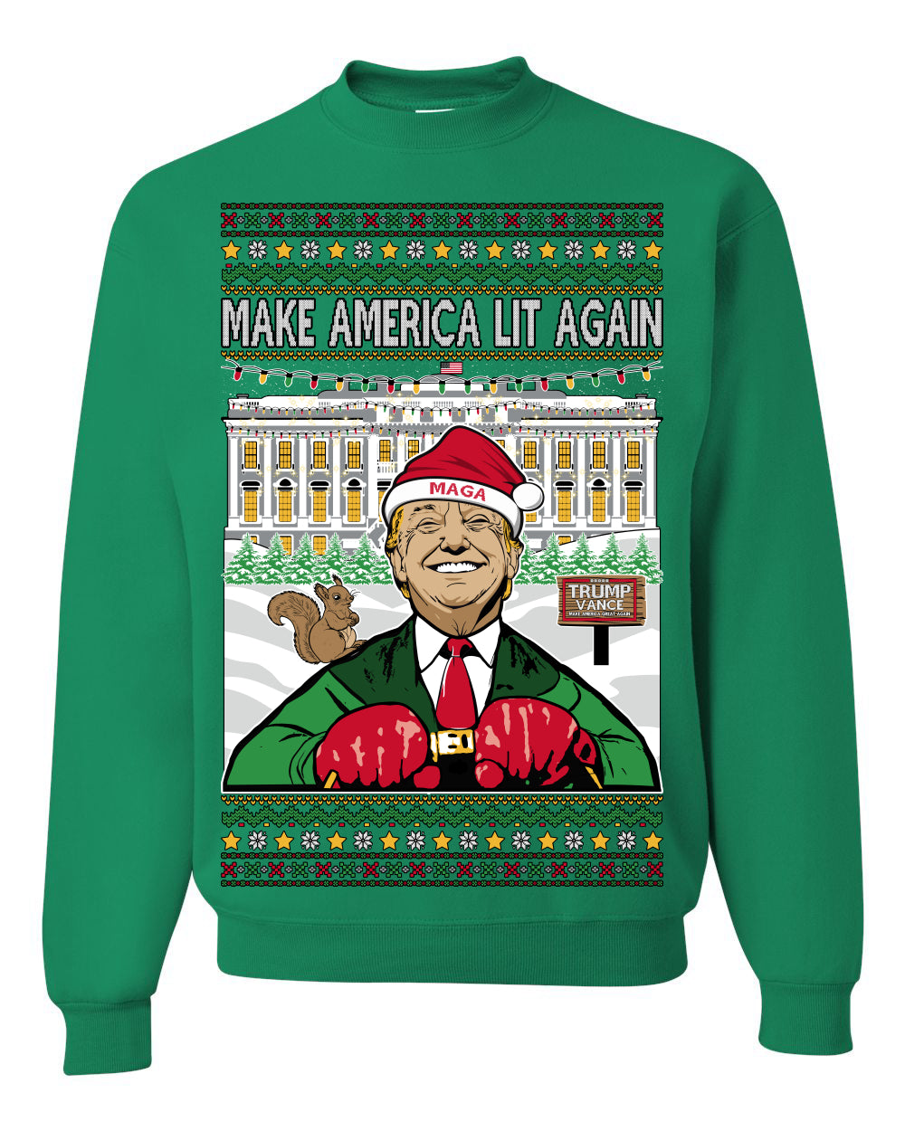 Make America Lit Again Funny Donald Trump JD Vance 2024 White House MAGA, Make America Great Again Sweatshirt Ugly Christmas Sweater Ugly Christmas Men's T-Shirt