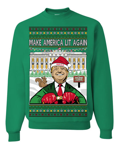 Make America Lit Again Funny Donald Trump JD Vance 2024 White House MAGA, Make America Great Again Sweatshirt Ugly Christmas Sweater Ugly Christmas Men's T-Shirt