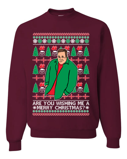 Are You Wishing Me a Merry Christmas? Funny Kevin Viral Shrug Shrugging Actor Meme Ugly Christmas Unisex Crewneck Sweatshirt