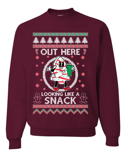 Out Here Looking Like a Snack, Funny Cute Xmas Peppermint Tree Gingerbread Cookie Meme Ugly Christmas Unisex Crewneck Sweatshirt