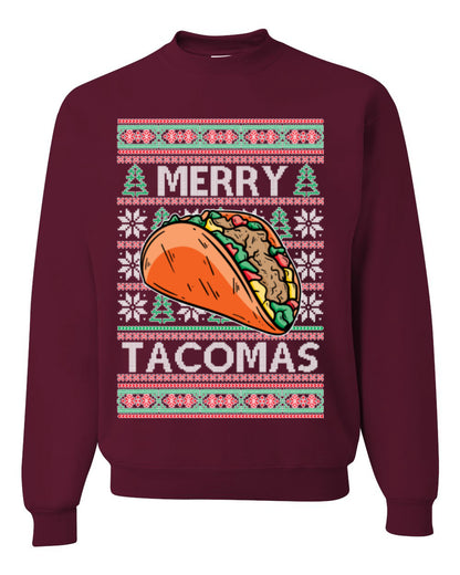 Merry Tacomas, Funny Xmas Al Pastor Barbacoa Chicken Pork Beef Carnitas Pollo Taco Guac, Spanish Mexican Food Ugly Christmas Sweater Ugly Christmas Unisex Crewneck Sweatshirt