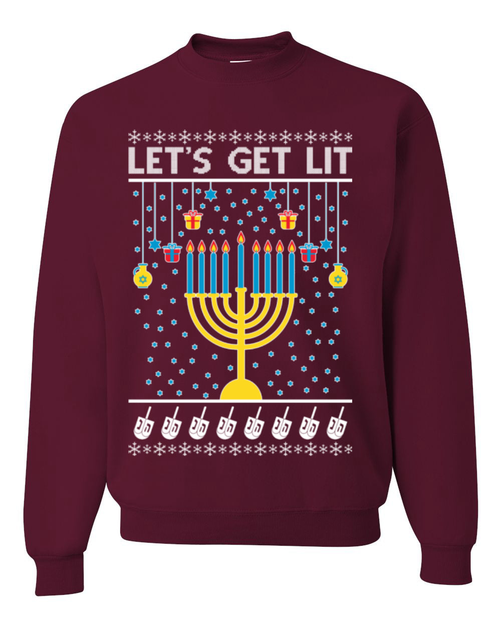 Let's Get Lit, Funny Chanukah Menorah Winter Jewish Holidays, Hanukkah Ugly Christmas Sweater Ugly Christmas Unisex Crewneck Sweatshirt