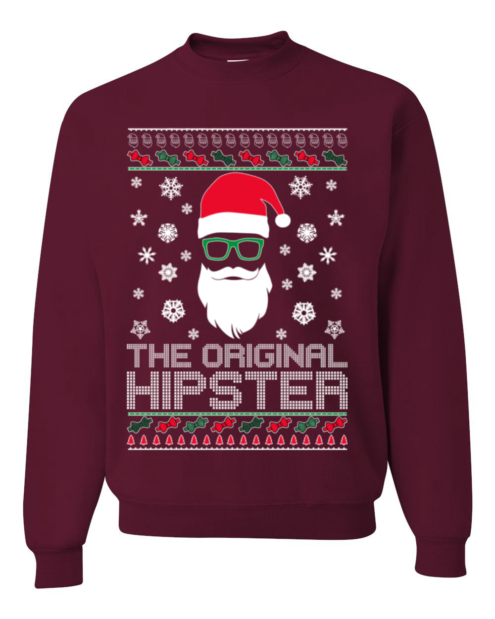 Santa Claus the Original Hipster, Funny IPAs Rim Glasses Hipsters Libs Viral Meme, Ugly Christmas Sweater Ugly Christmas Unisex Crewneck Sweatshirt