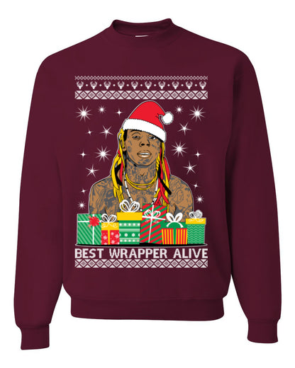 Best Wrapper Alive, Funny Hip Hop Music Tour Merch, Viral New Orleans NOLA Rapper Tune, Ugly Christmas Sweater Ugly Christmas Unisex Crewneck Sweatshirt
