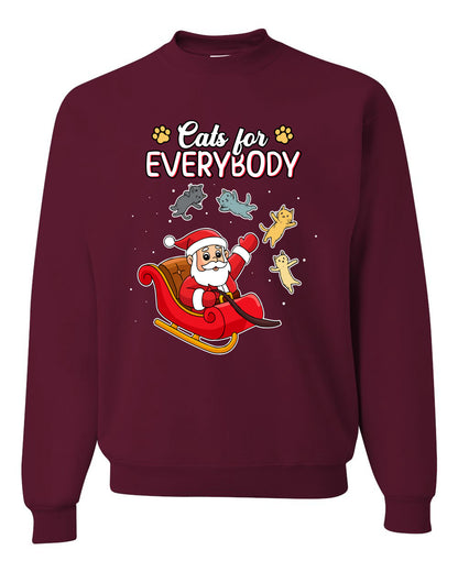 Cats for Everybody, Cute Santa Claus Santa's Sleigh Floating Space Cat  Ugly Christmas Unisex Crewneck Sweatshirt