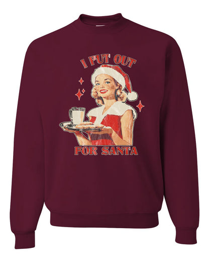I Put Out For Santa | Funny Women Milk and Cookies Ugly Christmas Unisex Crewneck Sweatshirt