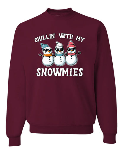 Chillin With My Snowmies, Funny Cute Snow Man Winter Holiday Snowman Homies  Ugly Christmas Unisex Crewneck Sweatshirt