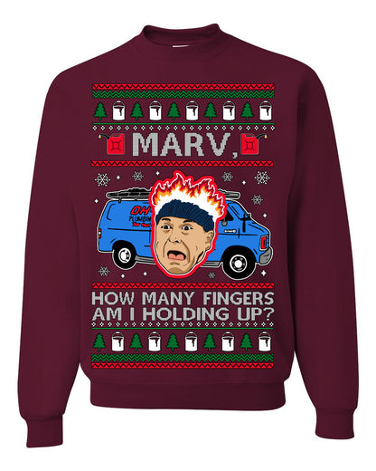 Marv How Many Fingers Am I Holding Up? Funny 90s Chicago Xmas Movie Quote Harry Kevin Fire Plumbing Van Bandits, Ugly Christmas Sweater Ugly Christmas Unisex Crewneck Sweatshirt