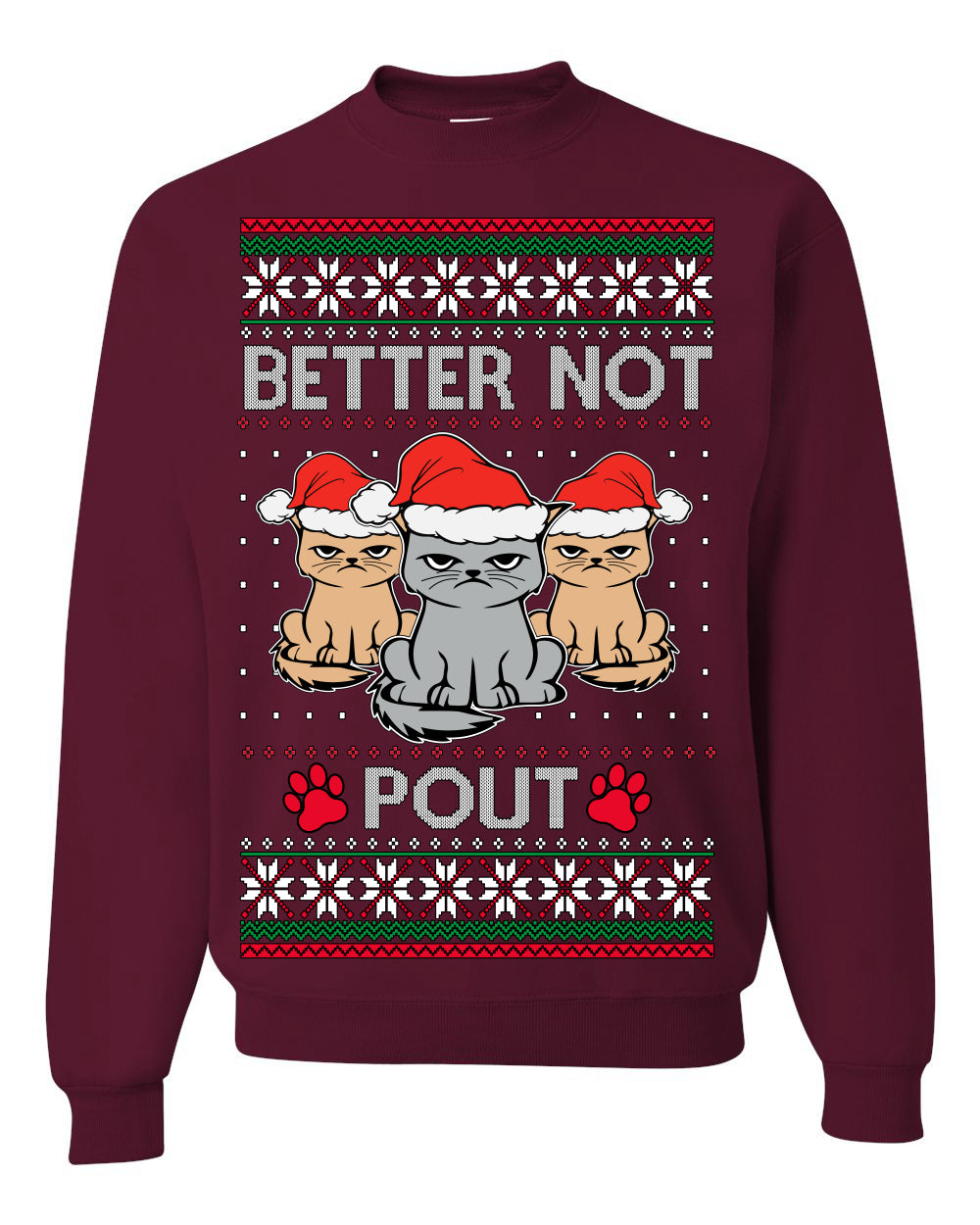 Better Not Pout Cute Sad Santa Cats, Xmas Cat Lover Meme | Ugly Christmas Sweater Crewneck Sweatshirt Ugly Christmas Unisex Crewneck Sweatshirt