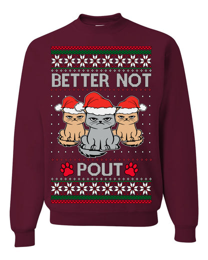 Better Not Pout Cute Sad Santa Cats, Xmas Cat Lover Meme | Ugly Christmas Sweater Crewneck Sweatshirt Ugly Christmas Unisex Crewneck Sweatshirt