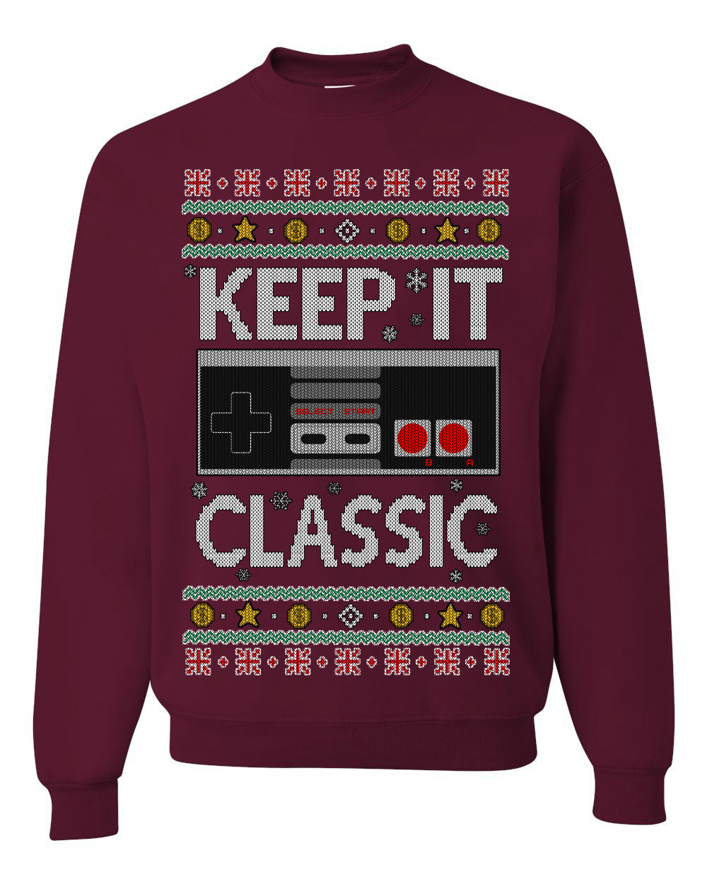 Keep It Classic 80s Video Game Controller, Retro Vintage Games  | Funny Ugly Christmas Sweater Crewneck Sweatshirt Ugly Christmas Unisex Crewneck Sweatshirt