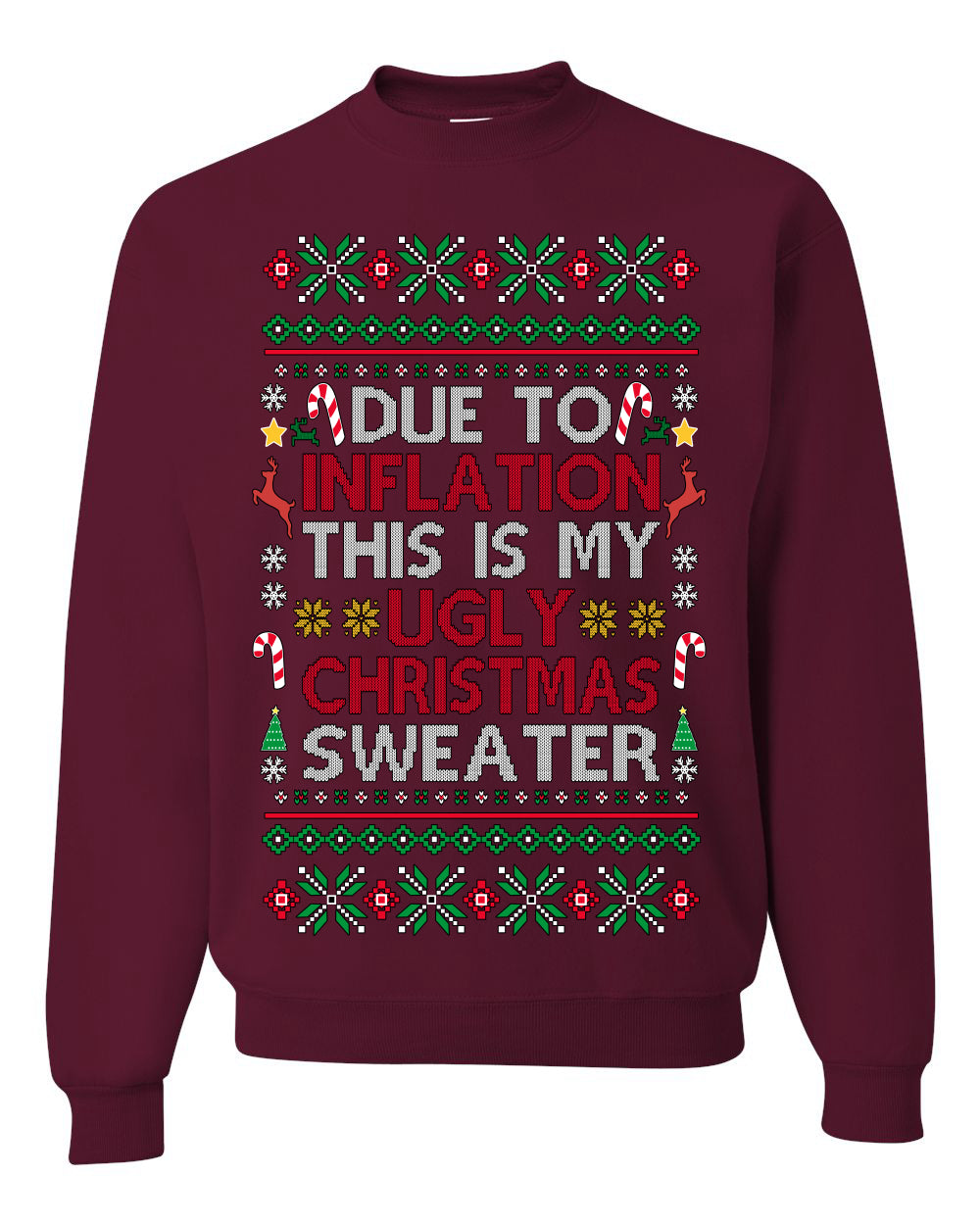 Due to Inflation This is My Ugly Christmas Sweater. Funny 2024 Economy Recession Joke | Ugly Christmas Sweater Crewneck Sweatshirt Ugly Christmas Unisex Crewneck Sweatshirt
