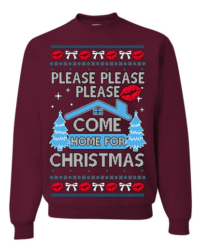 Please Please Please Come Home for Xmas, Sabrina Fan Viral Pop Song Concert Tour Merch, Ugly Christmas Sweater Ugly Christmas Unisex Crewneck Sweatshirt