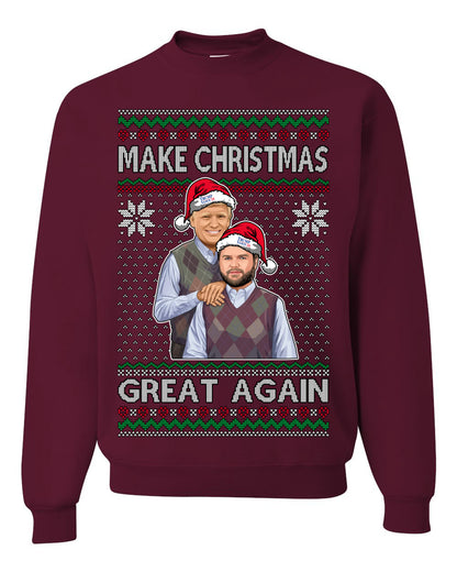 Make Christmas Great Again, MAGA Donald Trump JD Vance 2024, 2000s Comedy Movie Parody, Ugly Christmas Sweater Ugly Christmas Unisex Crewneck Sweatshirt