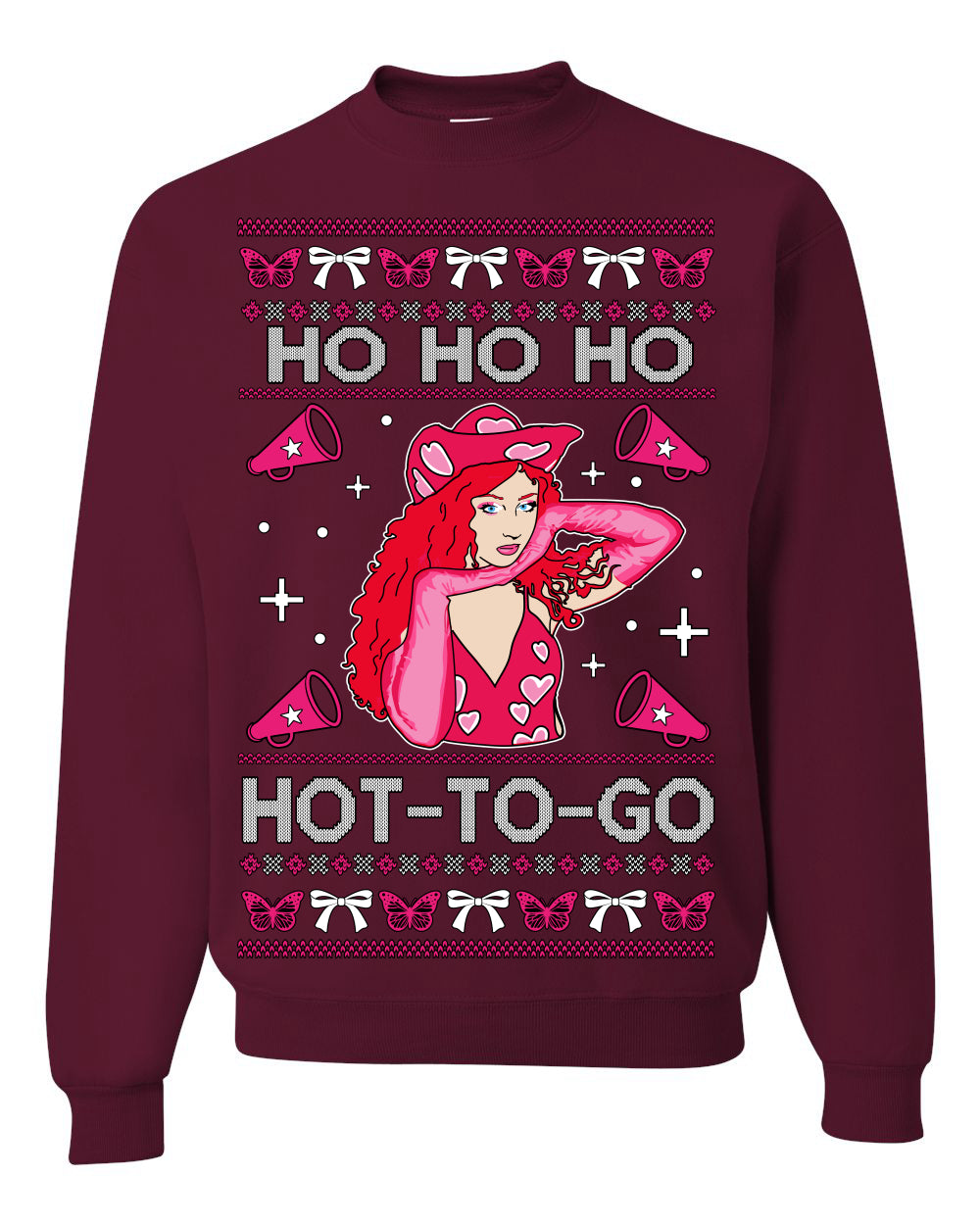 Ho Ho Ho Hot to Go, Viral Midwest Princess Song Dance Pop Star Concert Tour Merch, Ugly Christmas Sweater Ugly Christmas Unisex Crewneck Sweatshirt
