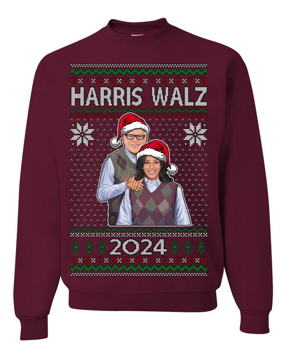 Kamala Harris Tim Walz 2024 Classic Movie Poster, Democrat Political Xmas Ugly Christmas Sweater Crewneck Sweatshirt Ugly Christmas Unisex Crewneck Sweatshirt