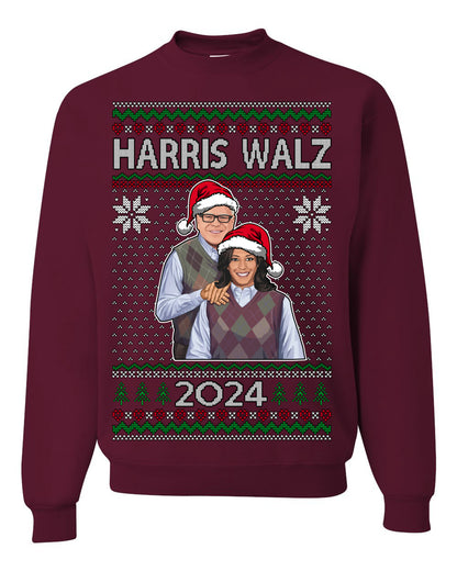 Kamala Harris Tim Walz 2024 Classic Movie Poster, Democrat Political Xmas Ugly Christmas Sweater Crewneck Sweatshirt Ugly Christmas Unisex Crewneck Sweatshirt