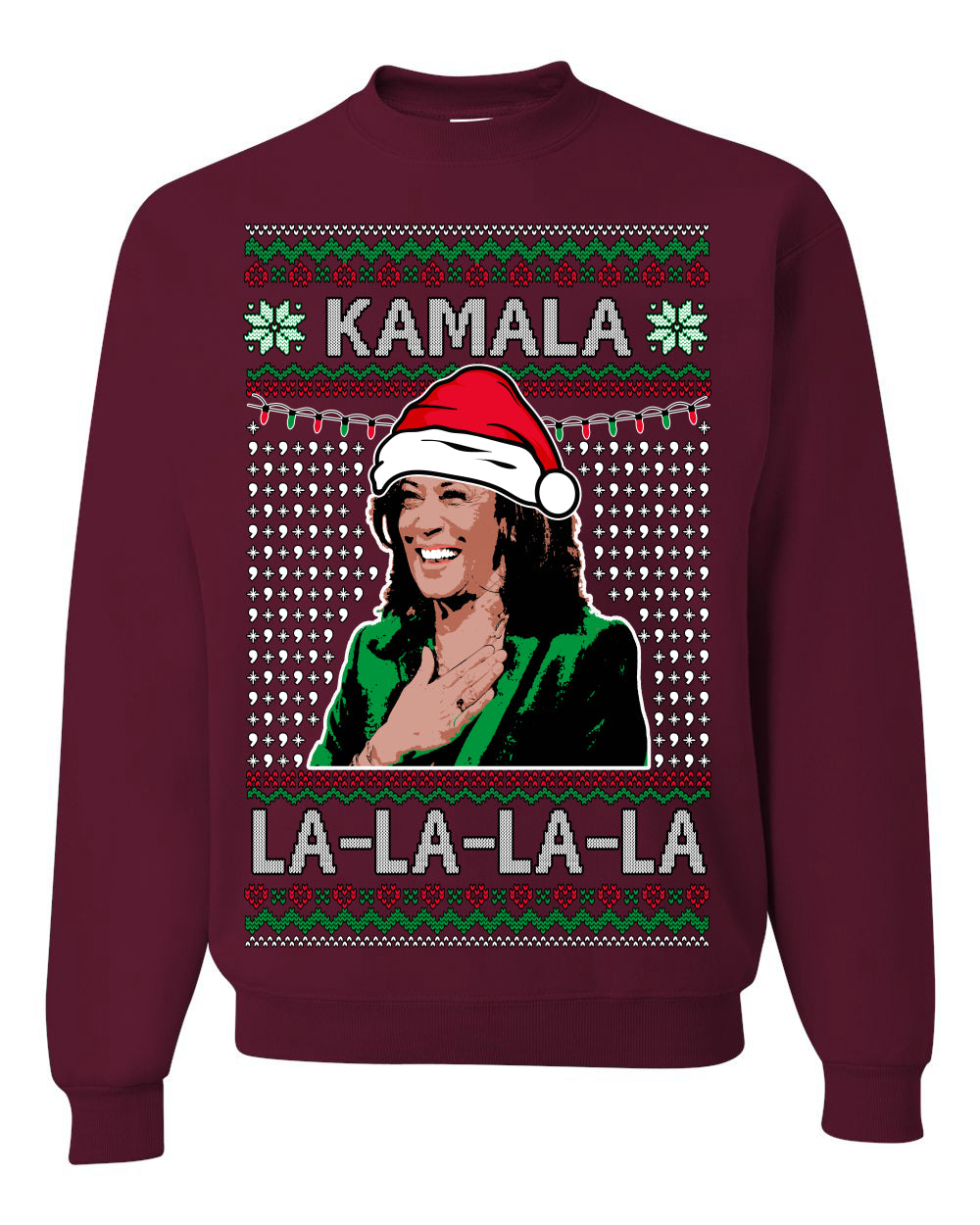 Kamala La La, Funny Kamala Harris Santa Hat Classic Xmas Song Carol Lyrics Winter Holiday, Ugly Christmas Sweater Ugly Christmas Unisex Crewneck Sweatshirt