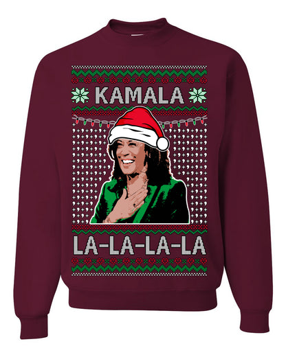 Kamala La La, Funny Kamala Harris Santa Hat Classic Xmas Song Carol Lyrics Winter Holiday, Ugly Christmas Sweater Ugly Christmas Unisex Crewneck Sweatshirt