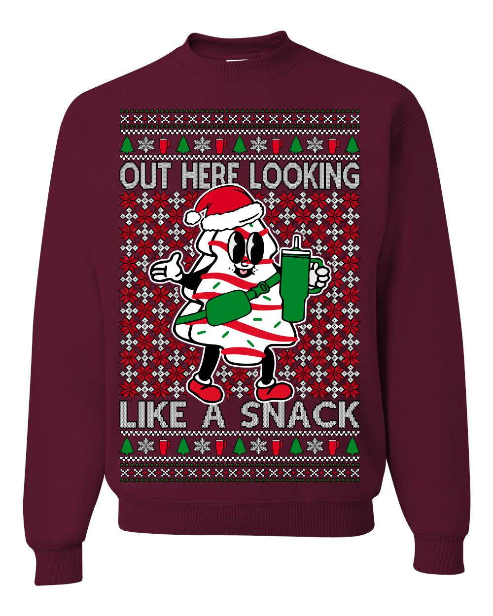 Out Here Looking Like a Snack, Funny Cute White Chocolate Sprinkles Holiday Trendy Millennial Christmas Cookie Ugly Christmas Sweater Ugly Christmas Unisex Crewneck Sweatshirt