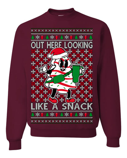 Out Here Looking Like a Snack, Funny Cute White Chocolate Sprinkles Holiday Trendy Millennial Christmas Cookie Ugly Christmas Sweater Ugly Christmas Unisex Crewneck Sweatshirt