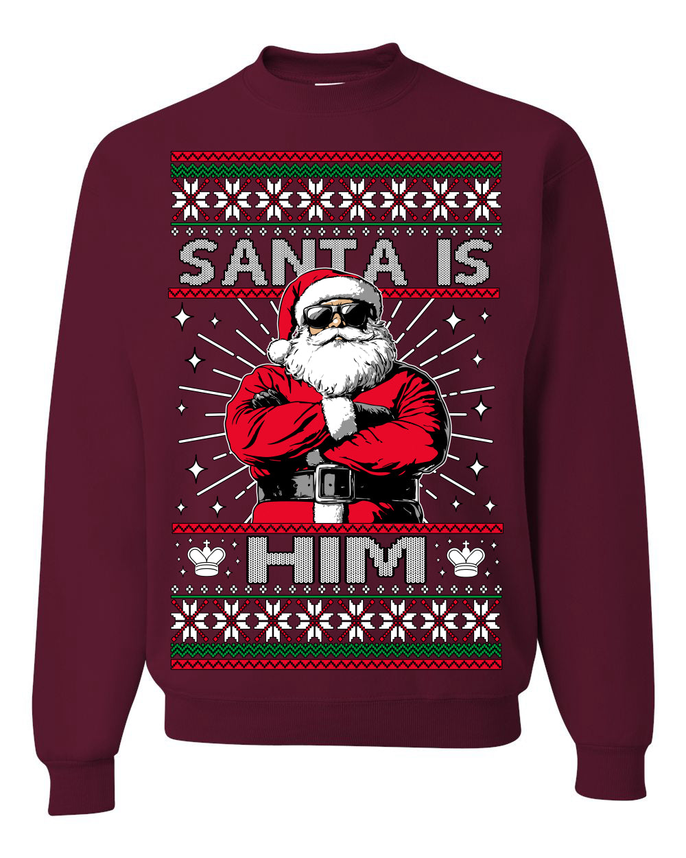 Santa Is Him Funny Gen Z Viral Meme Shades, Religious Christ Christian Christianity Brain Rot Joke Slang Ugly Christmas Sweater Ugly Christmas Unisex Crewneck Sweatshirt