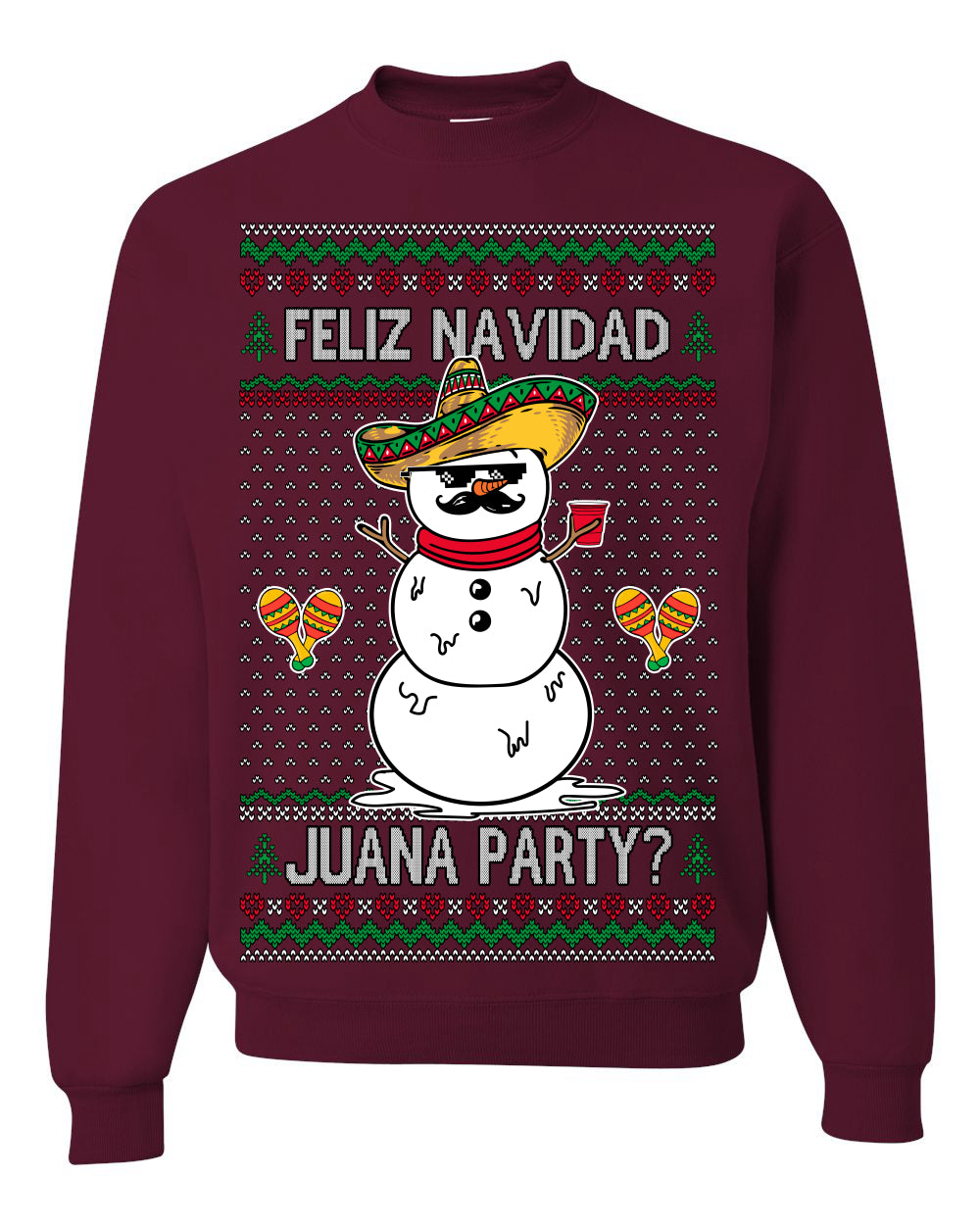 Feliz Navidad Juana Party? Funny Spanish Drinking Sueter Cerveza Ropa en Espanol Ugly Christmas Sweater Ugly Christmas Unisex Crewneck Sweatshirt