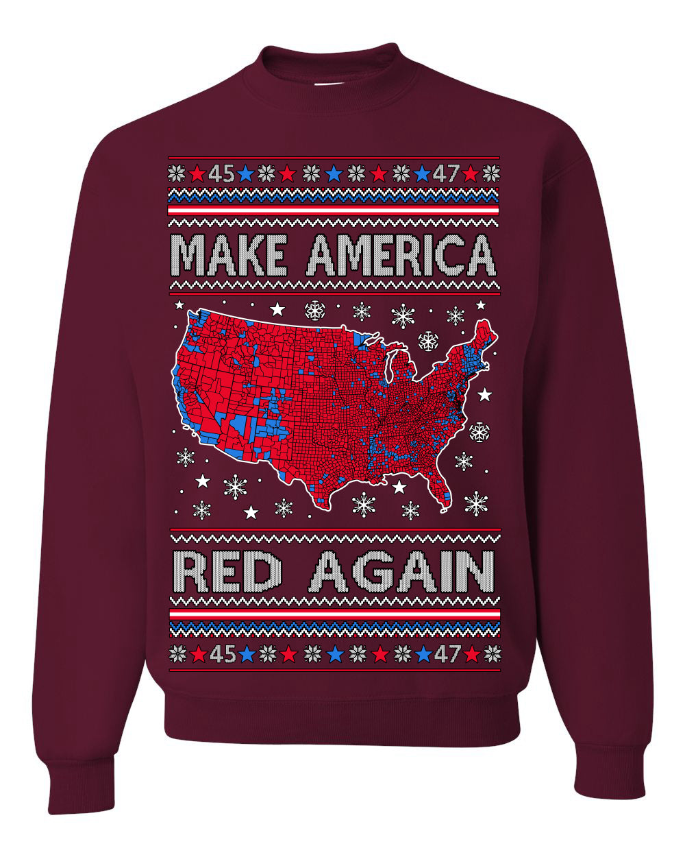 Make America Red Again USA Map, President Donald Trump 2024 MAGA Red Wave, Ugly Christmas Sweater Ugly Christmas Unisex Crewneck Sweatshirt