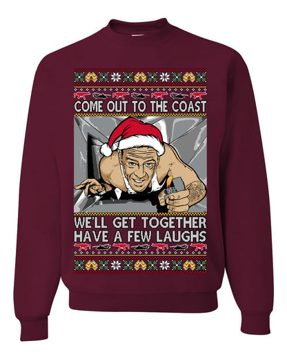 Come Out to the Coast Have a Few Laughs, Funny Die Hard Movie Scene Vent Lighter Quote McClane Nakatomi Plaza Xmas Party, Ugly Christmas Sweater Ugly Christmas Unisex Crewneck Sweatshirt