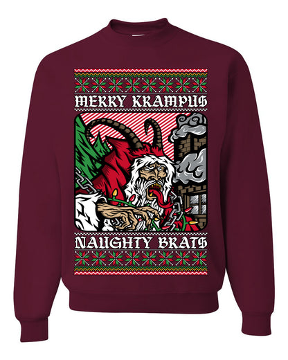 Merry Krampus Naughty Brats | Funny Ugly Christmas Sweater Crewneck Sweatshirt Ugly Christmas Unisex Crewneck Sweatshirt
