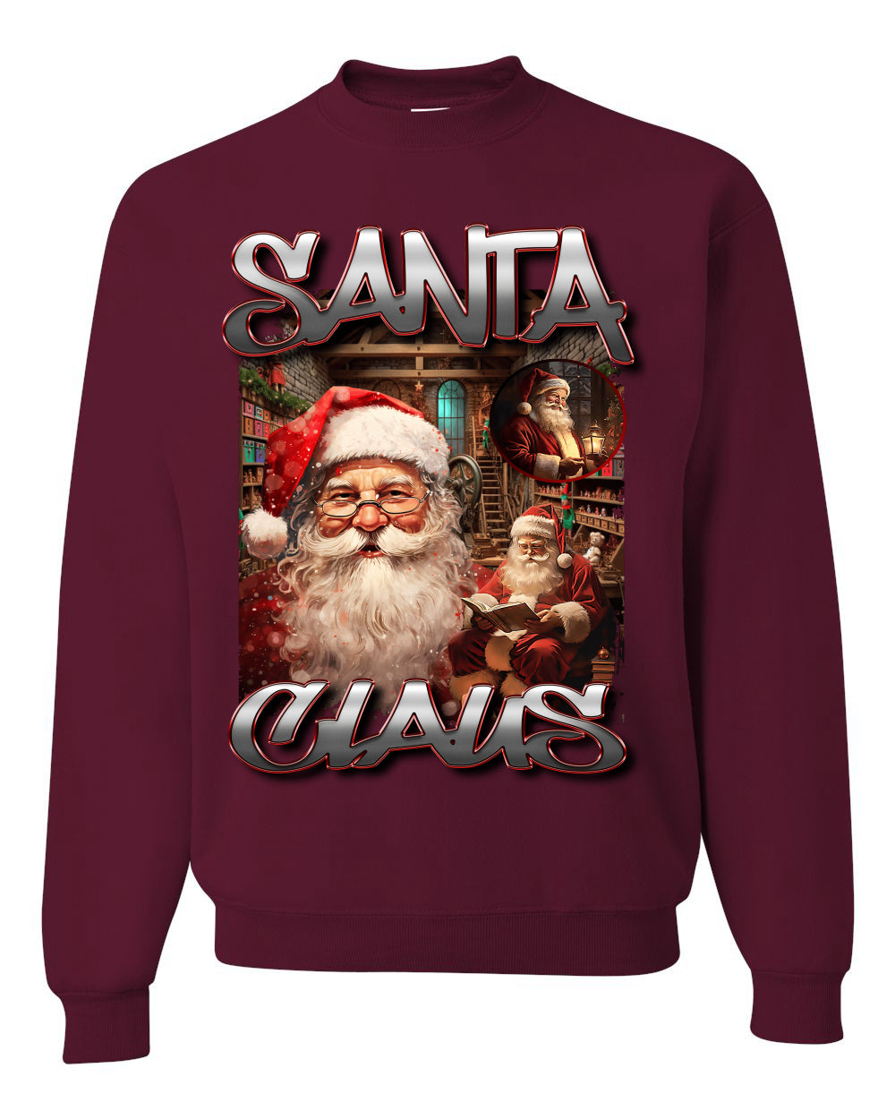 Santa Claus Bootleg Hype Rap Music Style, Funny Hip Hop North Pole Workshop Xmas, Ugly Christmas Sweater Crewneck Sweatshirt Ugly Christmas Unisex Crewneck Sweatshirt