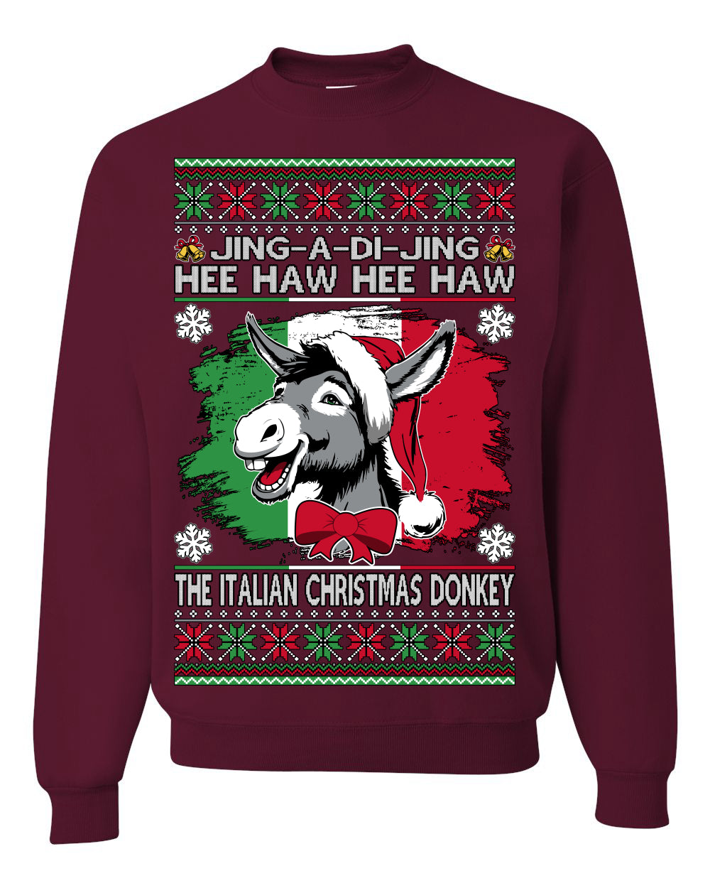 Jing a Di Jing Dominick the Italian Christmas Donkey, Classic New York Brooklyn Xmas Song Lyrics, Ugly Christmas Sweater Ugly Christmas Unisex Crewneck Sweatshirt