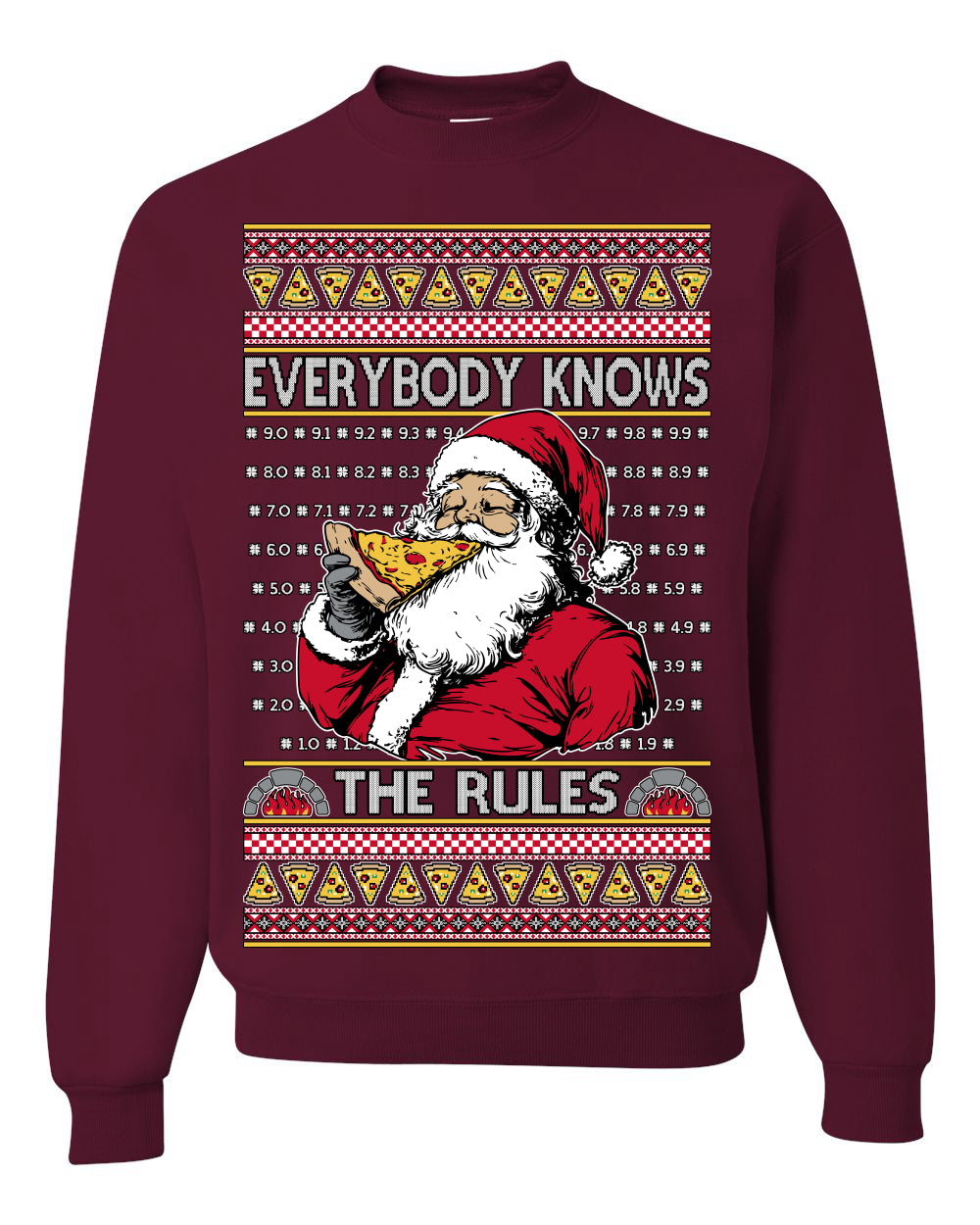 Everybody Knows the Rules Funny, Santa Claus Viral Online Pizza Rating Score, Detroit New England Deep Dish Pizzas Jersey New York Style, Ugly Christmas Sweater Ugly Christmas Unisex Crewneck Sweatshirt