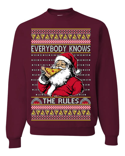 Everybody Knows the Rules Funny, Santa Claus Viral Online Pizza Rating Score, Detroit New England Deep Dish Pizzas Jersey New York Style, Ugly Christmas Sweater Ugly Christmas Unisex Crewneck Sweatshirt