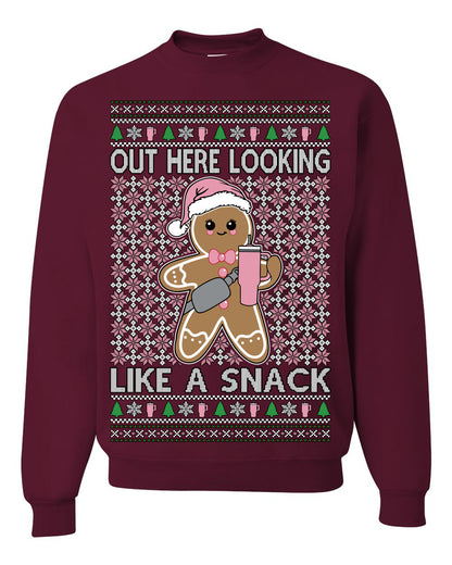 Out Here Looking Like a Snack Cute Xmas Cookie Ugly Christmas Sweater Ugly Christmas Unisex Crewneck Sweatshirt