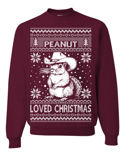 Peanut Loved Christmas, Funny Viral NYC New York Squirrel Meme Trending Save Our Pets Memes, Ugly Christmas Sweater Ugly Christmas Unisex Crewneck Sweatshirt