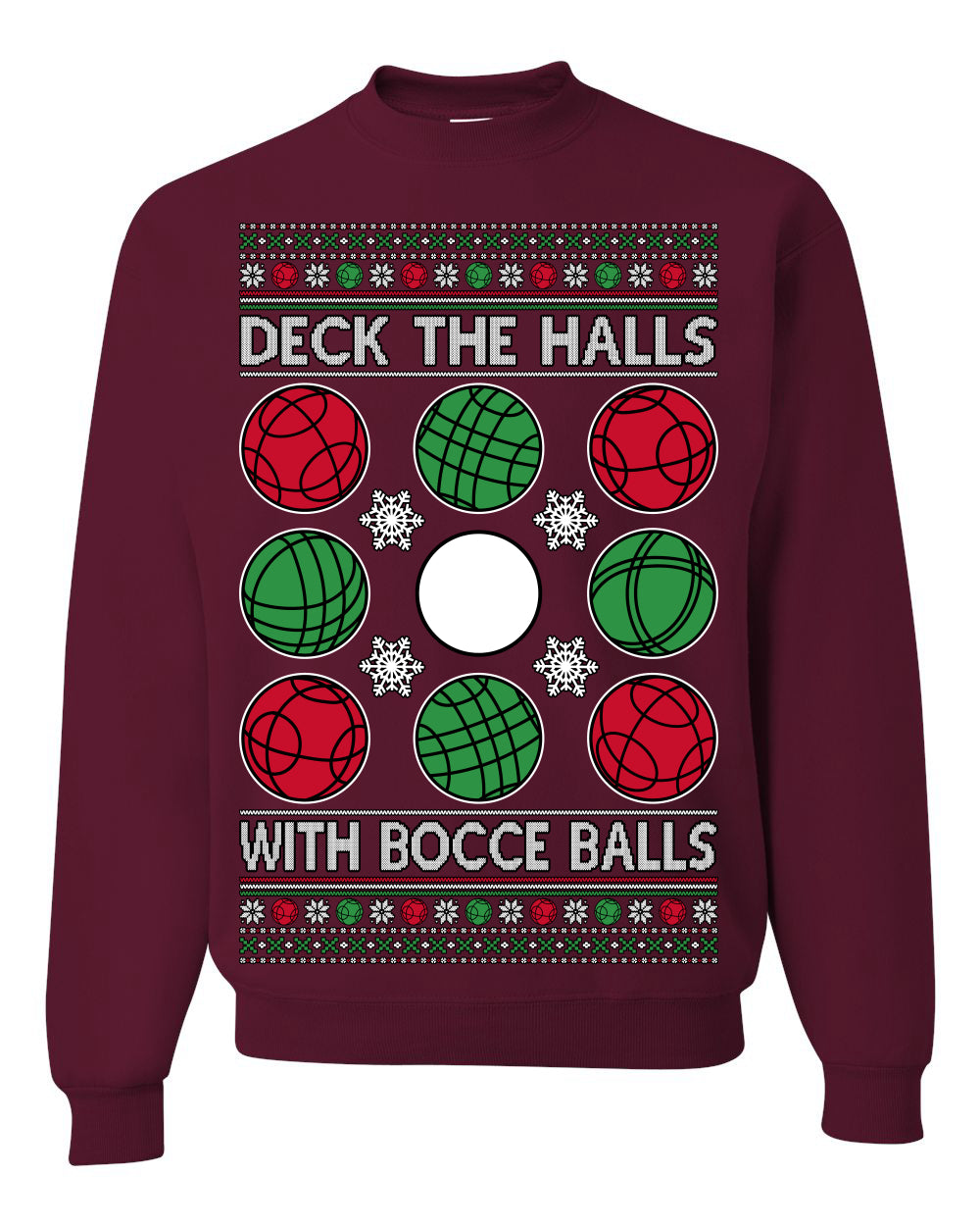 Deck the Halls with Bocce Balls, Funny Classic Italy Italian Sports Ugly Christmas Sweater Ugly Christmas Unisex Crewneck Sweatshirt