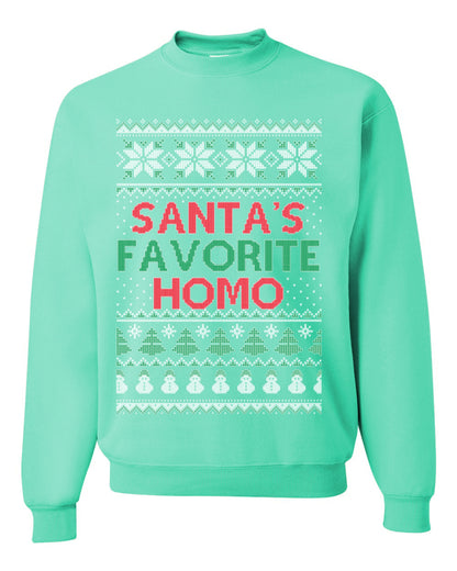 Santa's Favorite Homo, Funny LGBT Pride Grey Greysexual Gay Lesbian Homosexual Bi Bisexual, Ugly Christmas Sweater Ugly Christmas Unisex Crewneck Sweatshirt
