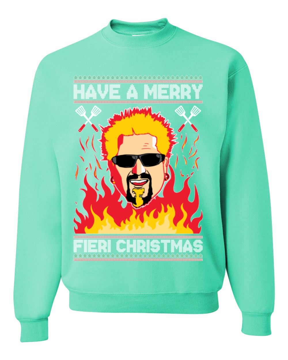 Have a Merry Fieri Christmas, Viral Grocery Games Meme, Flavor Fire Tequila TV Chef Ugly Christmas Sweater Ugly Christmas Unisex Crewneck Sweatshirt