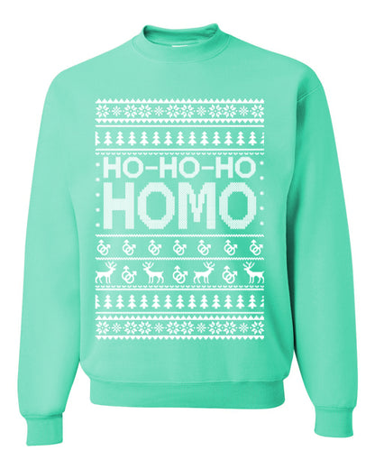 Ho Ho Ho Homo, Funny LGBT Pride Grey Greysexual Gay Lesbian Homosexual Bi Bisexual,  Ugly Christmas Unisex Crewneck Sweatshirt