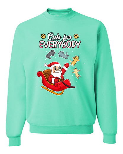 Cats for Everybody, Cute Santa Claus Santa's Sleigh Floating Space Cat  Ugly Christmas Unisex Crewneck Sweatshirt