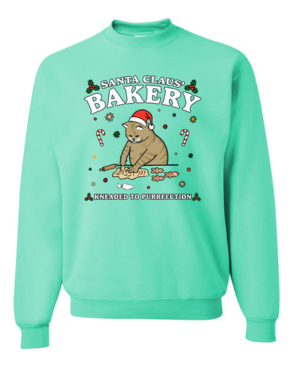 Santa Claus Bakery | Bread Kneaded to Purrfection, Funny Cute Cat Chef Baker Joke Ugly Christmas Unisex Crewneck Sweatshirt