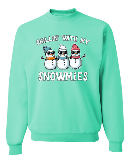 Chillin With My Snowmies, Funny Cute Snow Man Winter Holiday Snowman Homies  Ugly Christmas Unisex Crewneck Sweatshirt