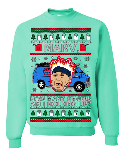 Marv How Many Fingers Am I Holding Up? Funny 90s Chicago Xmas Movie Quote Harry Kevin Fire Plumbing Van Bandits, Ugly Christmas Sweater Ugly Christmas Unisex Crewneck Sweatshirt