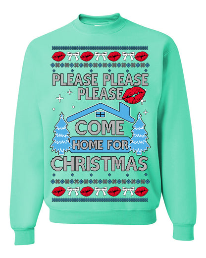 Please Please Please Come Home for Xmas, Sabrina Fan Viral Pop Song Concert Tour Merch, Ugly Christmas Sweater Ugly Christmas Unisex Crewneck Sweatshirt