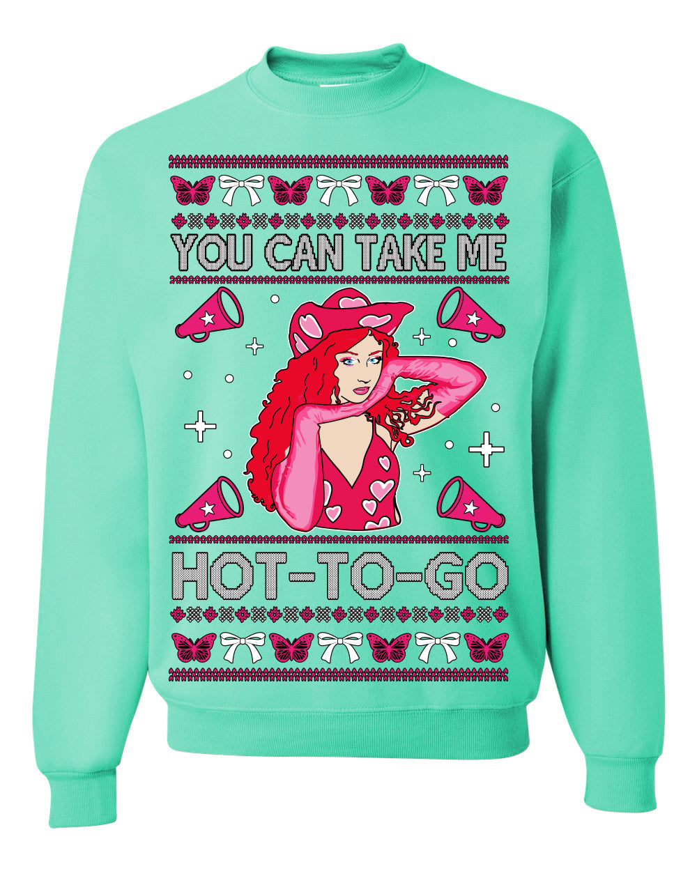 You Can Take Me Hot to Go, Viral Midwest Princess Song Dance Pop Star Concert Tour Merch, Ugly Christmas Sweater Ugly Christmas Unisex Crewneck Sweatshirt