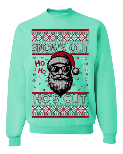 Snow's Out Hos Out | Funny Santa Claus Ugly Christmas Sweater Crewneck Sweatshirt Ugly Christmas Unisex Crewneck Sweatshirt