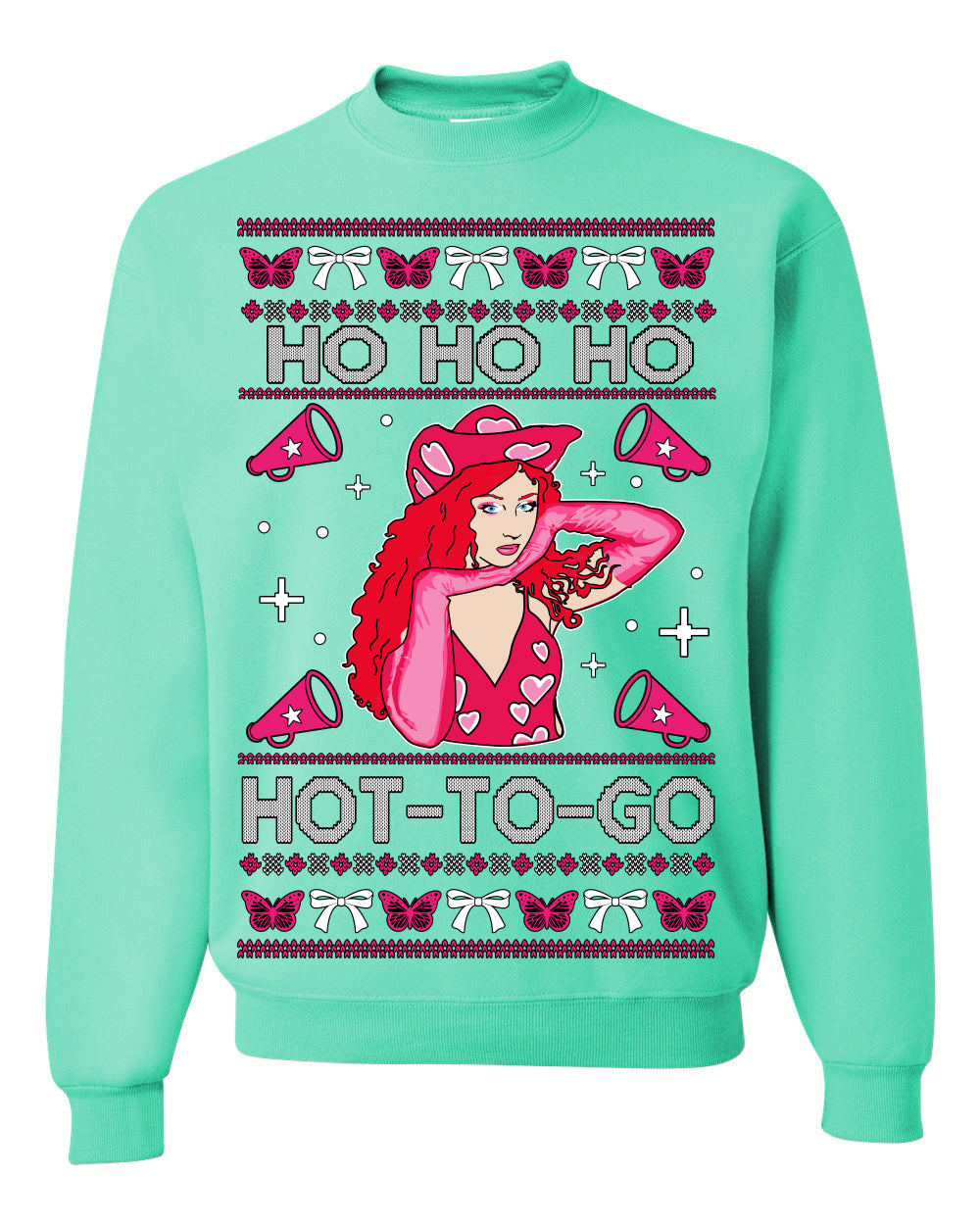 Ho Ho Ho Hot to Go, Viral Midwest Princess Song Dance Pop Star Concert Tour Merch, Ugly Christmas Sweater Ugly Christmas Unisex Crewneck Sweatshirt